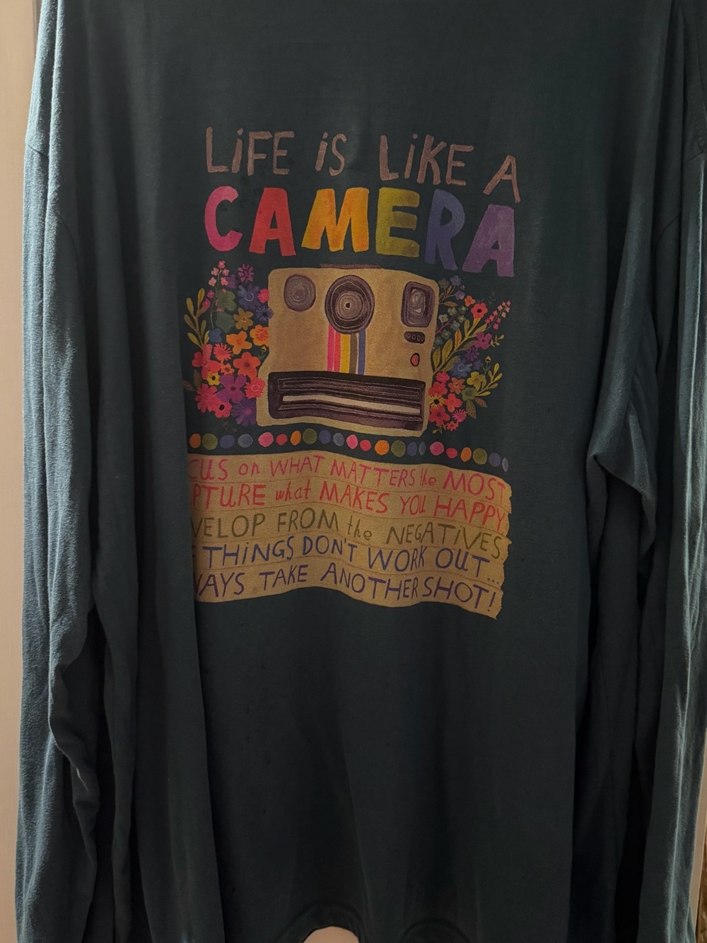 NATURAL LIFE Teal Tee with Multicolor Camera & Floral Graphic - Picture 3 of 3
